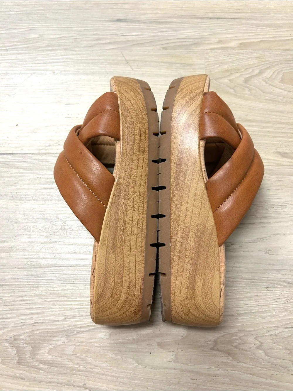 Korks Sandals Faithe Platform Wedge Slip On Tan Crossover Casual Women 7M Boho